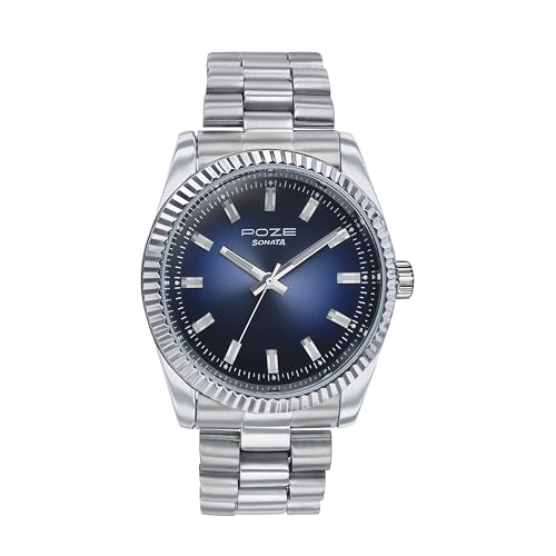 Sonata Poze Quartz Blue Dial Silver Metal Strap for Men-SP70043SM01W (B0DDTXNTCS) Amazon Price History, Amazon Price Tracker