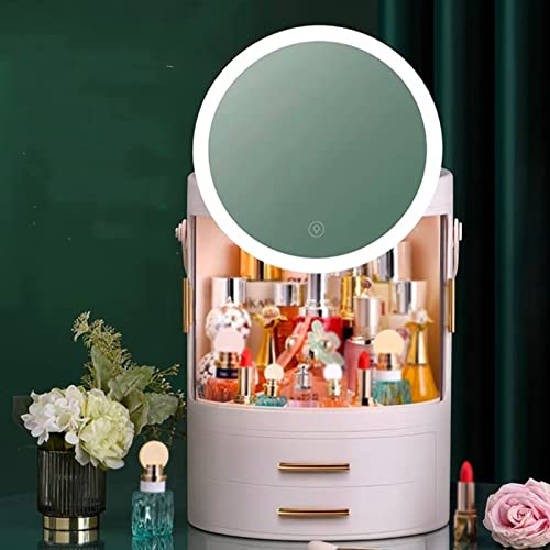 Yu Ru Wall Mirror for Bathroom, with Mirror Cosmetic Storage Box All-in-one Cosmetic Box Dressing Table Skin Care Storage Box Mirror Frame Suitable for Dressing Table (Color : White)