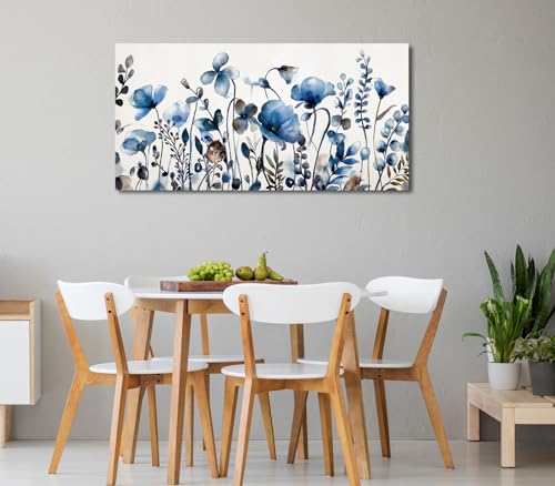 Image of VEAEE Floral Wall Art, Abstract Indigo Flowers Canvas Pictures, Living Room Wall Decor, Modern Landscape Painting, Botanical Grass Artwork for Bedroom Bathroom Kitchen Office Wall Decor 20 inchx 40 inch