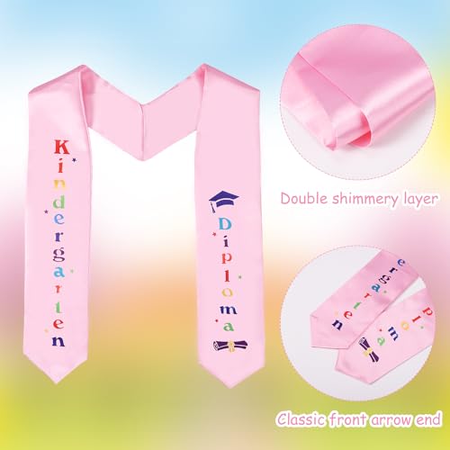 BOXOB Kids Graduation Stole, Double Sided Shiny Kindergarten Printed Graduate Sash Satin Preschool Graduation Stole3
