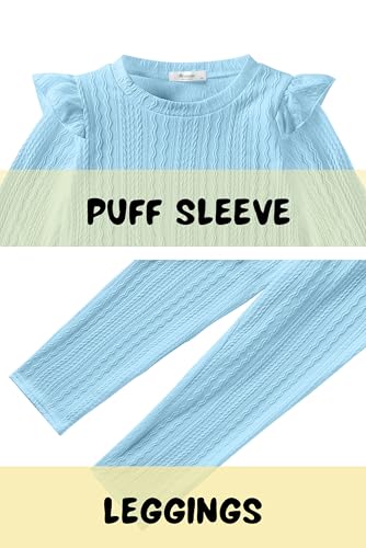 Image of Arshiner Toddler Girl 2Pcs Ribbed Knit Clothes Ruffle Trim Long-sleeve Pullover Sweatshirt and Leggings Fall Outfits 1-6T