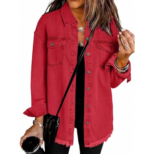 Expectatioin Jacket, Women's Casual Denim Button down Distressed Jacket, Oversized Jean Jacket for Women