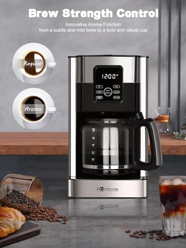 Homtone-Coffee-Maker-12-Cup-Programmable-Drip-Digital-Coffee-Machine-Brew-Strength-Control-Coffee-Maker-for-Hot-Coffee-Stainless-Steel-Anti-drip-Coffee-PotLCD-Touch-Screen-Reusable-Filter-1000W
