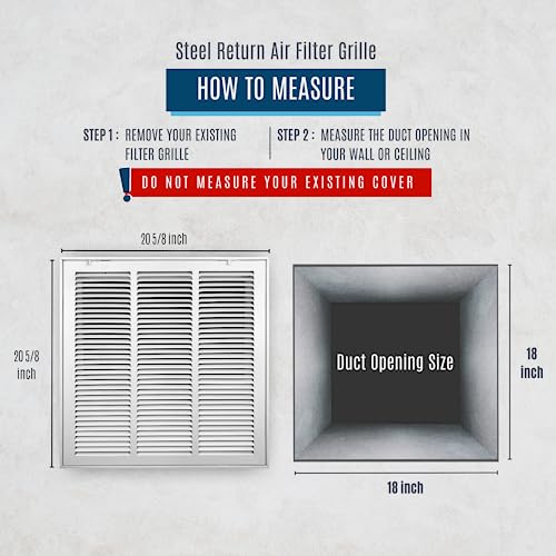 Image of Fits 18x18 Duct Opening | Steel Return Air Filter Grille by Handua [Removable Door] for 1-inch Filters | Vent Cover Grill | White | HVAC Cold Air Intake Grille | Out Dim: 20 5 /8 inchW X 20 5 /8 inchH