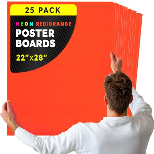 Image of Hygloss Medium Poster Board 22x28 - 25 Neon Red-Orange Single Color Bulk Pack - 10 Pt. Thickness Colored Poster Board Paper for Projects, Signs, Displays - Posterboard Multipack 22 inch x 28 inch