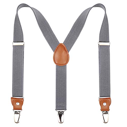 Kajeer Toddlers Kids Boys Mens Suspenders - Y Back Adjustable Strong Clips Synthetic Leather Suspenders (Dark Grey 31.5-33.5 Inch (8 Years - 5 Feet Tall))