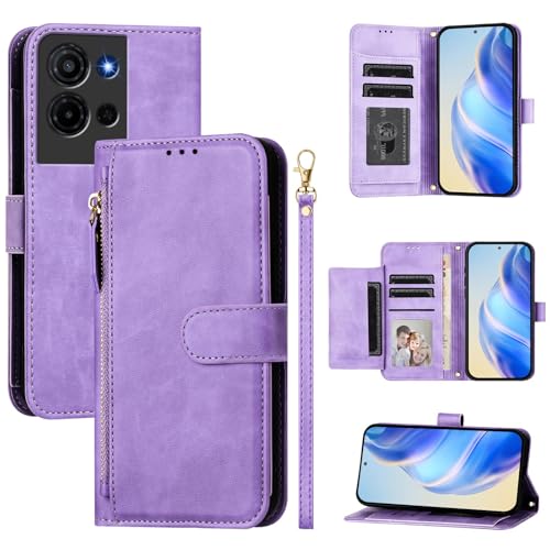 Étui portefeuille pour TCL K32 5G violet avec fermeture éclair et fentes cartes T513W T513SP
