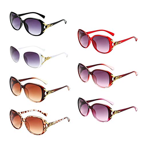 YQVIE 7 Pack Retro Fox Oversized Sunglasses for Women in Bulk Plastic Large Sunglasses Set UV400 Protection