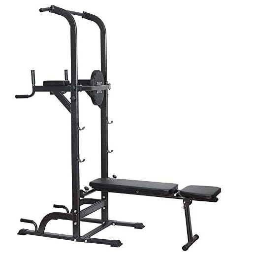 Power Tower Dip Station High Capacity 800lbs w/Weight Sit Up Bench Adjustable Height Heavy Duty Steel Multi-Function Fitness Pull Up Chin Up Tower Equipment for Home Office Gym Dip Stands (Black)