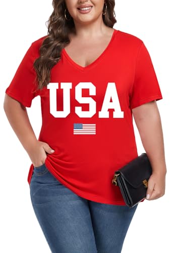Image of ForHailey Women's Plus Size Short Sleeve Tee Shirt V Neck Basic Ladies Loose Fit T Shirt 1X-5X