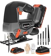 Fexrror 20V Cordless Jigsaw Tool with 2000 mAh Battery, Electric Jig Saw Tool with LED Light, 0°-...