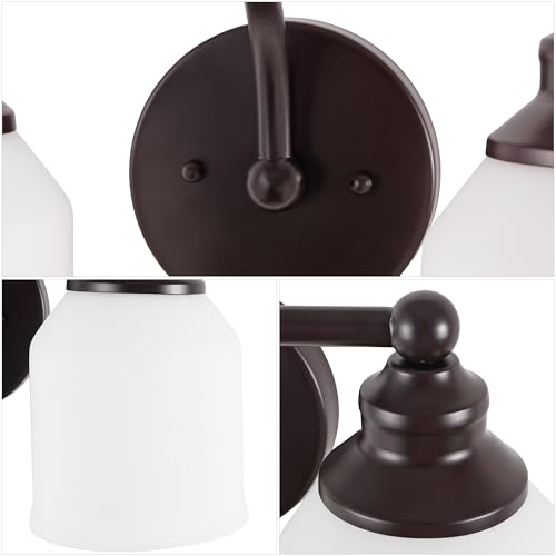 Image of JONATHAN Y 24 inch Oil Rubbed Bronze /White Modern Farmhouse LED Vanity Light Wall Sconce Fixture, Frosted White Glass Shade, Dimmable Wall Lamp for Bathroom Mirror Kitchen Sink, UL Listed (JYL7551C)