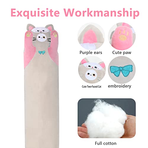 Luminar Bowo Long Cat Plush Kawaii Body Pillow， 35.4”Soft Pp Cotton Filling Cartoon Cute Plushies Pillow For Children Funny Stuffed Animals For Girls Gifts(Pink #TOP1