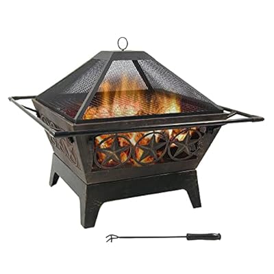 Sunnydaze Northern Galaxy 32-Inch Outdoor Fire Pit with Grill Grate, Spark Screen, and Poker - Heavy-Duty Wood-Burning Fire Pit for Outside