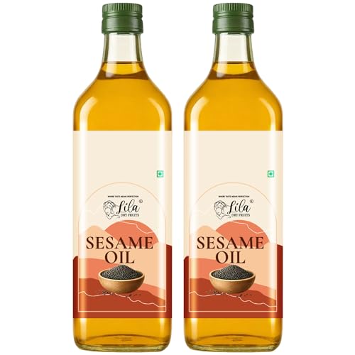 Image of LILA DRY FRUITS Sesame Oil 1 L (500 ML x 2) Gingelly Oil for Cooking, Tempering & Traditional Recipes | Natural Til ka Tel for Daily Kitchen Use Cold Pressed Seseme Oils Cholesterol Free Goodness of Omega 6