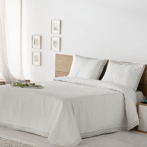 DON ALGODON Colcha Kaia Blanco con PUNTILLA Vintage (Cama 150/160 (250 x 270 cm.))