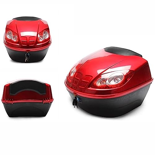 AVIITI Motorcycle Scooter Helmet Luggage Box, Waterproof Plastic Storage Carrier Case, with Backrest and Mounting Accessories,Red,35x38x28cm