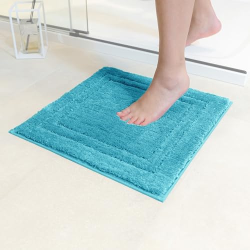 Decomira Tapis de Bain Antidérapant | Super Absorbant et Lavable en Machine | pour la Salle de Bain, Douche, Baignoire ou comme Tapis WC | Turquoise - 45x45 cm