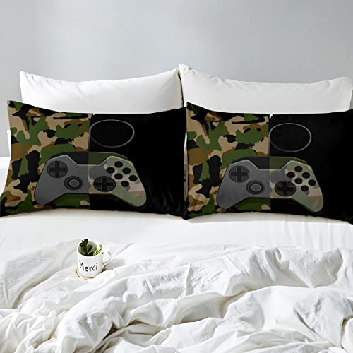Gamer Bedding Set Teens Boys Camouflage Gamepad Printed Comforter Cover Army Green Video Games Decor Player Gaming Duvet Cover For Adult Girls Kids Camo Game Console Pattern Soft Bespread, Full Size #TOP4