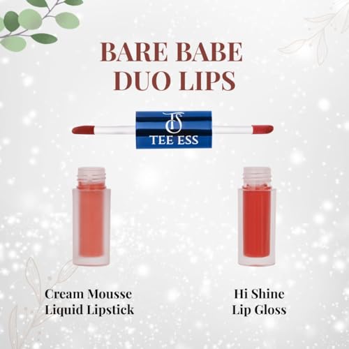 Image of Tee Ess Duo Lips 2-in-1 | Lip Gloss & Matte Cream Mousse Liquid Lipstick | High Shine Gloss + Soft Matte Finish | Long-Lasting, Lightweight & Non-Sticky | 5ml (BARE BABE)
