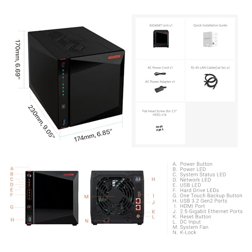 Image of Asustor AS5404T, 4 Bay NAS, Intel Quad-Core 2.0GHz CPU, 4X M.2 NVMe SSD Slots, 2 x 2.5 GbE Ports, 4 GB DDR4 RAM, Cloud Storage for Gaming and Live Stream, Network Attached Storage (Diskless)
