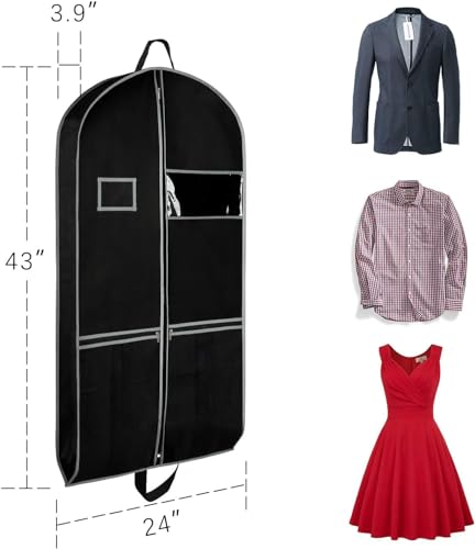 IRYZE Garment Bag for Travel, 2pcs Garment Bags Travel 4'' Gusseted Suit Bags For Closet Storage With Handles Suit Luggage Bag, 60*10*108cm, Black2