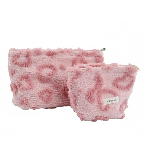 2pcs Set de Bolsas de Maquillaje de Lona con Estampado de Corazón, Neceser de Viaje Multifuncional con Cremallera para Mujeres - Gran Capacidad, Portátil - Incluye Neceser Grande y Pequeño