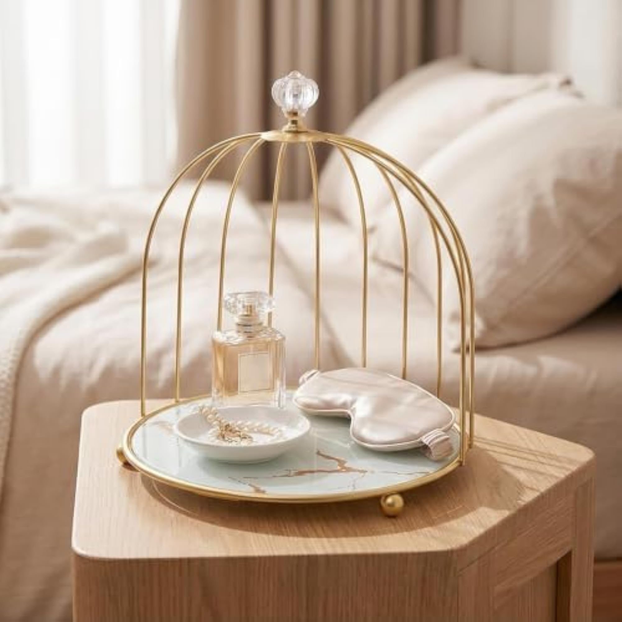 Gold-Toned Birdcage-Style Makeup Countertop Organizer