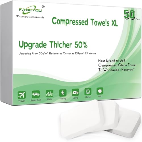 Fancyou Grande Toallas Comprimidas Desechable, Toallitas Desmaquillantes Viaje Mini Espesadas, Pequeñas De Cara Toallas Faciales 100% Biodegradables para El Hogar, Belleza Salón(50 Unidad Verde)