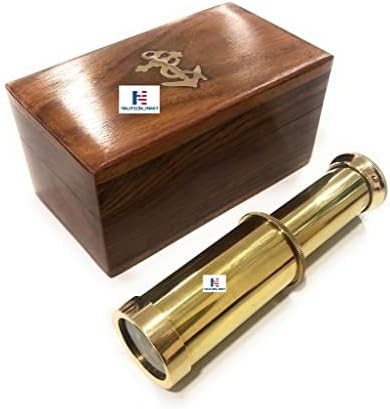 Vintage Nautical Solid Brass Pirate Telescope Retractable with Brown Wooden Box image 5