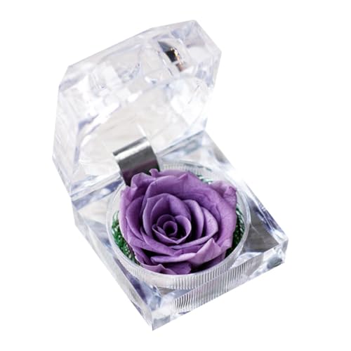 Gadpiparty Flor de la eternidad preservada con caja de anillo de acrílico para el día de San Valentín y fiesta de boda, simboliza el amor eterno, para regalos de cumpleaños y aniversarios