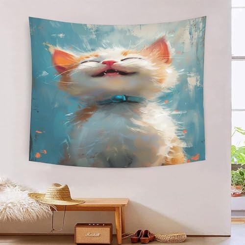 Tapisserie murale chat peint 3D grand format 180x230cm pour deco salon et chambre