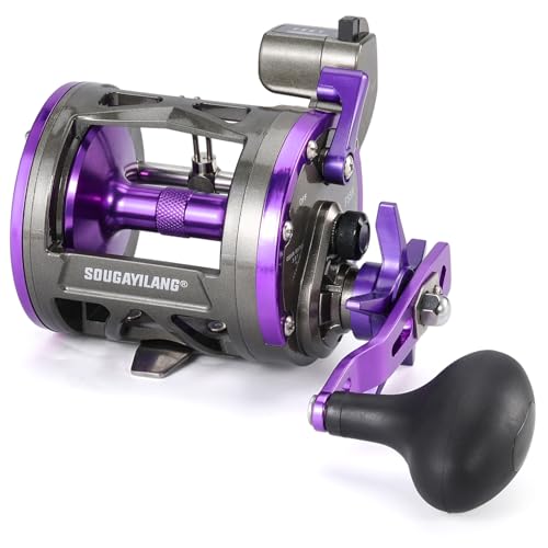 Image of Sougayilang Level Wind Trolling Reel - Line Ecounter Baitcasting Fishing Reel,3.8:1 Gear Ratio, Corrosion-Resistant - for Saltwater /Freshwater Bass Catfish-Right