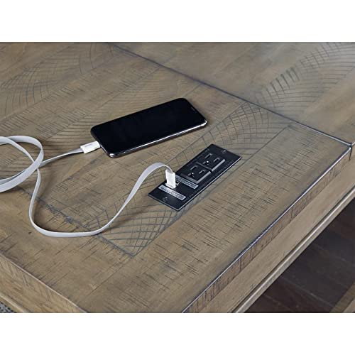 Signature Design By Ashley Aldwin Rustic Farmhouse 60" Home Office Lift Top Desk With Charging Ports, Distressed Gray #TOP6