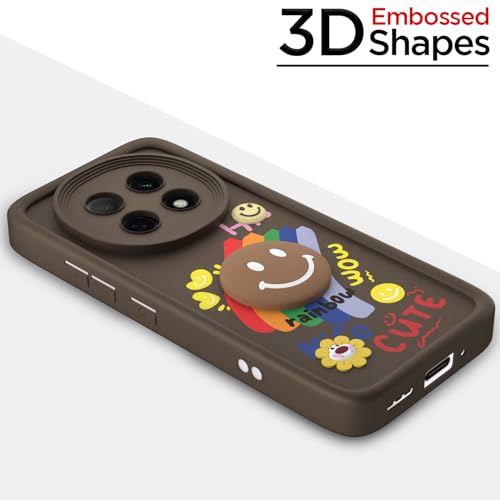 Image of Pikkme Back Cover for Oppo F29 5G | Soft Silicone| Cute Rainbow Smile & 3D Cartoon Flower Design | Shockproof Raised Camera Protection Bumper Case (Brown)