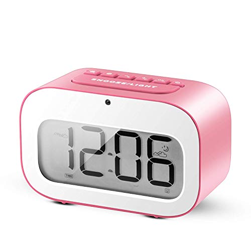 Alarm Clock, LED Emoji Travel Alarm Clock / Smart Desk Clock / Candy-Colored Digital Clock for Kids Battery Operated (Pink)