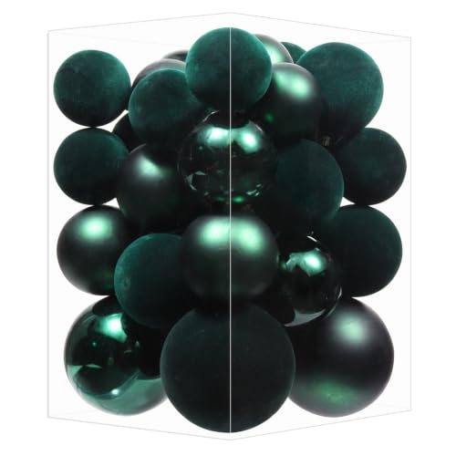 Dark Green Velvet Christmas Ball Ornaments, Shatterproof Flocked Ball Set - image 1