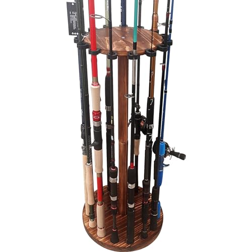 SMMYMGF Fishing Pole Holders for Garage, Wooden Fishing Rod Rack, Floor Stand Holds up to 15 Rods,Fishing Gear and Equipment Storage Organizer, Fishing Gifts for Men and Boys.
