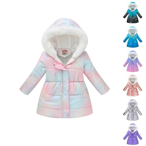 Flower Print Parka Winter Coats Fur Hooded Warm Puffer Snow Jacket Coat Windproof Puffer Outerwear for Girls (E, 11-12 Years)