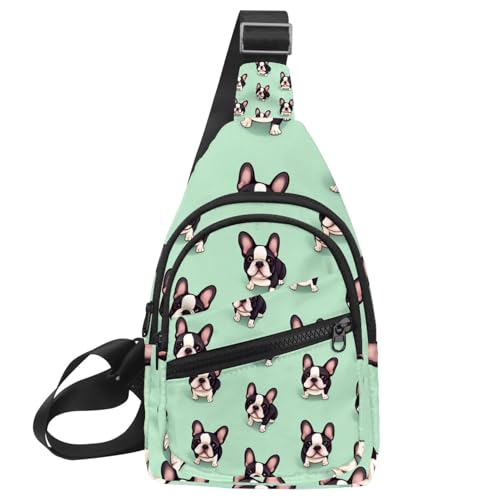 Sac à dos à bandoulière vert motif bouledogue sac banane de voyage et entraînement