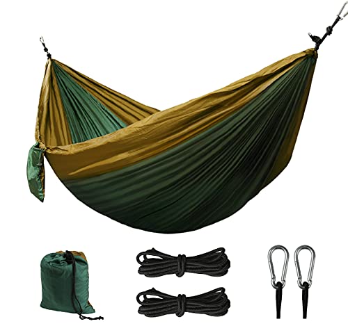Kronenburg Hamac ultra léger en nylon et soie de parachute 275 x 140 cm, seulement 595 g, charge 300 kg avec 2 mousquetons et cordes - Olive/vert - Choix de couleurs Cover