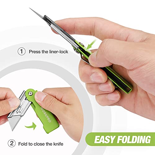Workpro 3-Pack Folding Utility Knife Set, Quick Change Blade Box Cutter, Razor Knife With Belt Clip, 10 Extra Sk5 Blades For Cartons, Cardboard And Boxes #TOP1