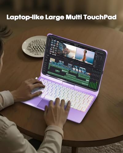 Image of BABG for iPad 10th 11th (A16) Case with Keyboard&iPad Air 11(M4,M3,M2),360Swivel,7 Use Modes,Rainbow Backlight Keyboard for iPad Pro 11(1st /2nd /3rd /4th Gen)&iPad Air 5th /Air 4th- Purple