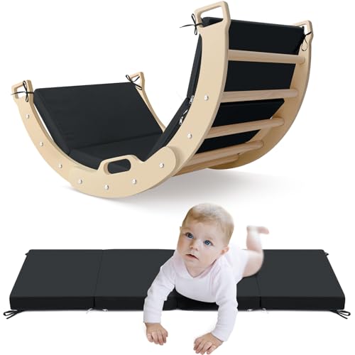 Nuanchu 45.2'' x 21.6'' Black Memory Foam Rocker Bed Pillow for Toddler Kids Climbing Toys, Floor Cushion for Indoor Nursery Playroom (Climbing Arch Not Included)