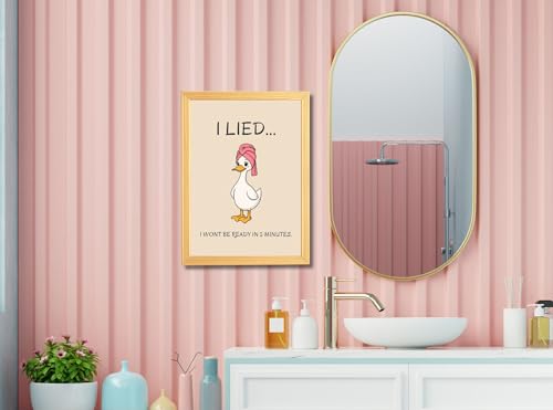 Image of MIRA MEST Funny Bathroom Wall Decor Frame - I Lied I Won't Be Ready in 5 Minutes Quote Poster | Ready to Hang Cute Cartoon Wall Art for Bedroom, Washroom & Gifting