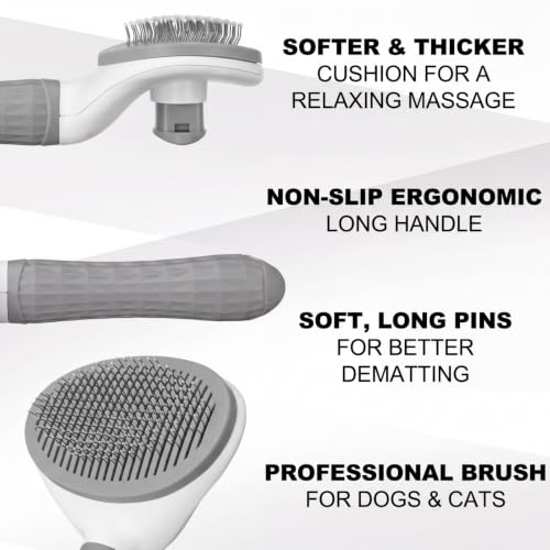 Image of Yaomiao 9 Pcs Pet Grooming Kit - Self Cleaning Slicker Brush, Shedding Comb, Nail Clippers, File, Scissors with Adjustable Strap for Dogs and Cats