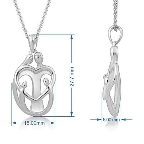 Jewelili Sterling Silver Parent With Two Children Family Heart Pendant Necklace, 18" Cable Chain #TOP1