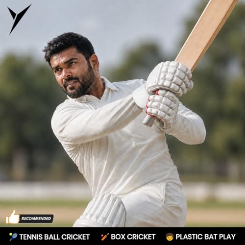 Image of Jaspo League Cricket Batting Gloves | Leather Palm for Superior Grip | EVA Foam Padding| Tri Curve Design| Air Vents| Towel Elastic Wrist| Nylon Mesh & Stitch| Ideal for Tennis Ball Cricket & Practice