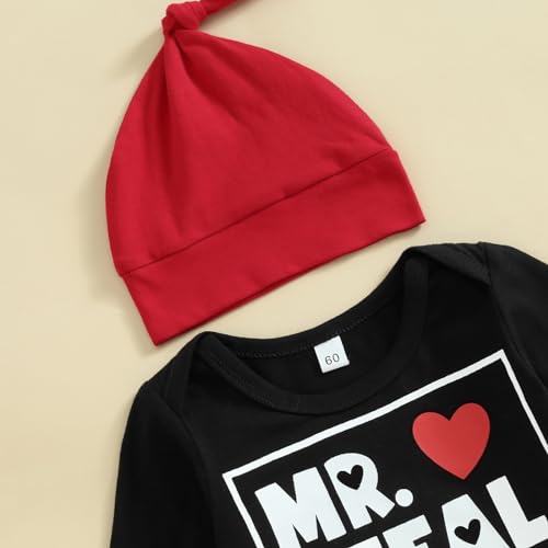 Mr. Steal Your Heart Baby Boy Outfit Newborn Valentines Long Sleeve Romper Pants Hat 3 Piece Clothes Set4