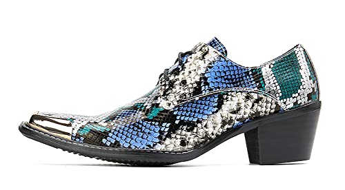 Mens Oxfords Casual Dress Shoes Genuine Leather Metal Square Toe Snakeskin Texture Derby Fashion Prom Wedding Formal Business Shoes Western Party Singer Heel Tuxedo Shoes for Men2